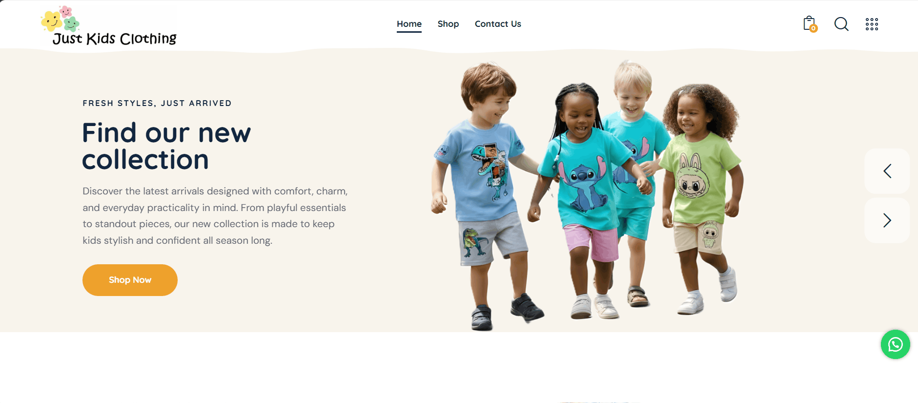 Just Kids Clothing website